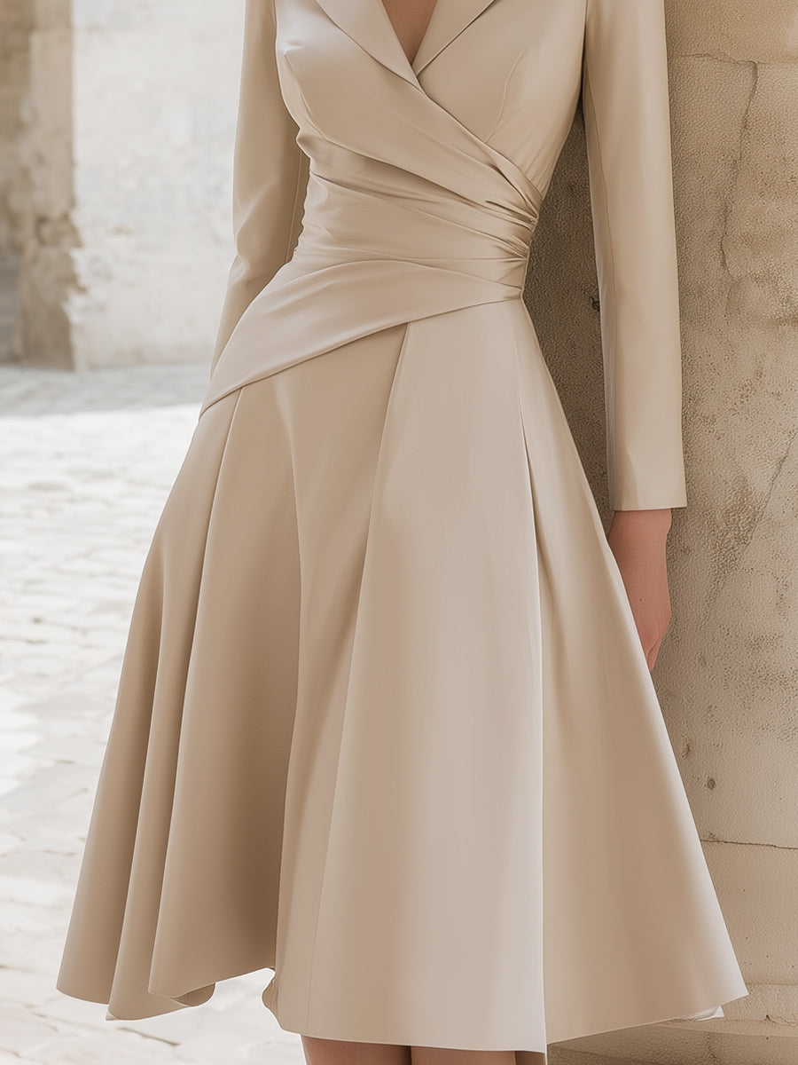 Beige Satin Wrap Dress