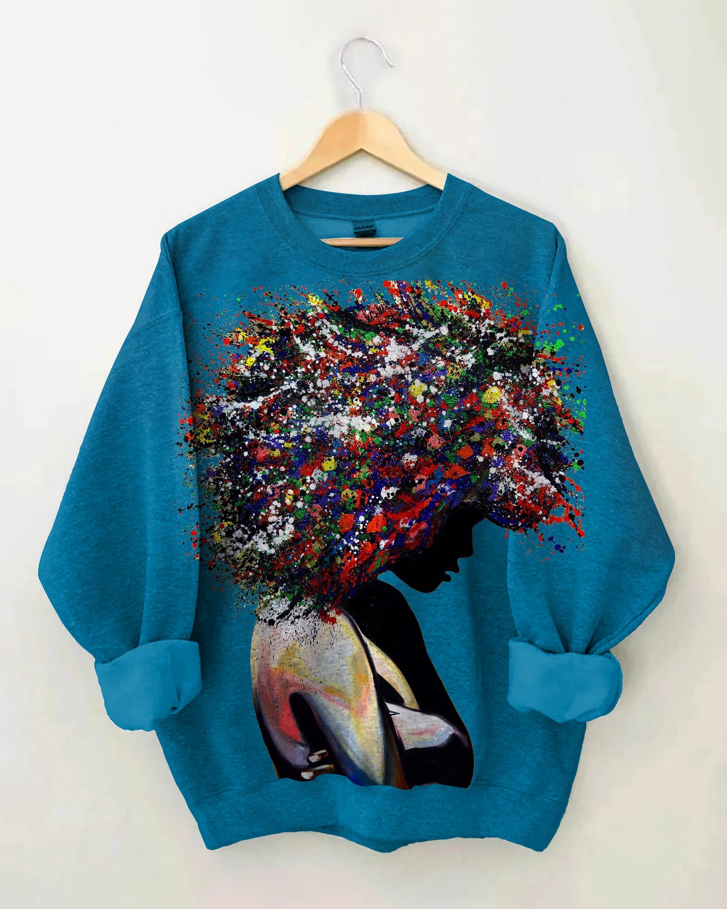 Colorful Afro Art Oil Painting Long Sleeve Sweatshirt