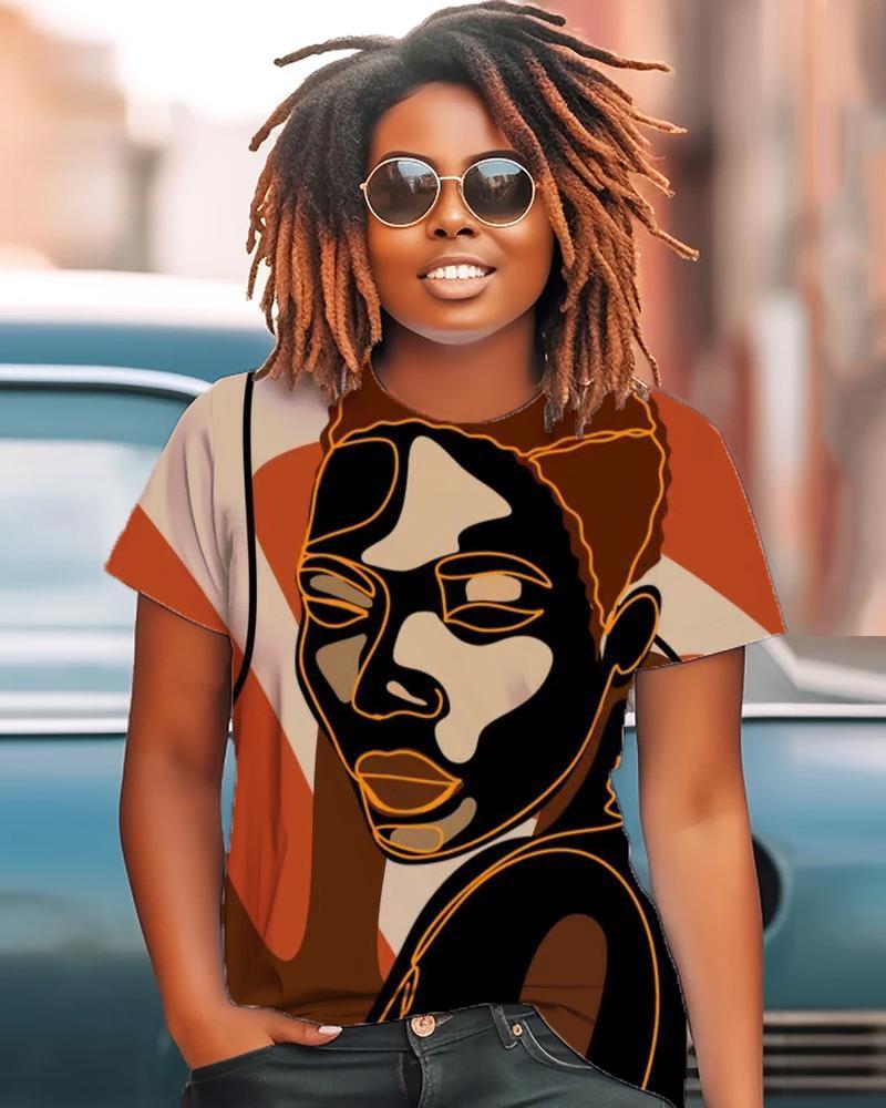 Black Avatar Art Elegant Printed Short Sleeved Women's T-shirt