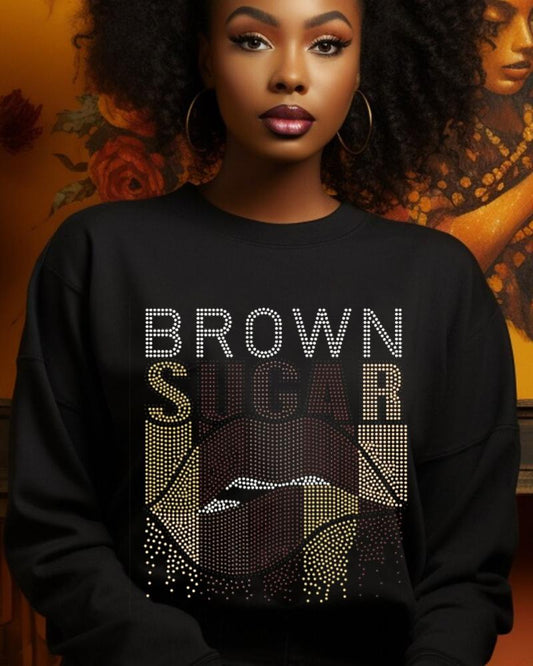 brown sugan hot diamond printed casual women's round neck sweatshirt