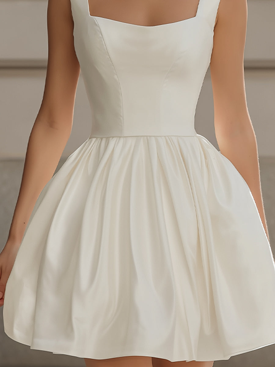 Elegant  Square-Neck Fit-and-Flare Mini Dress