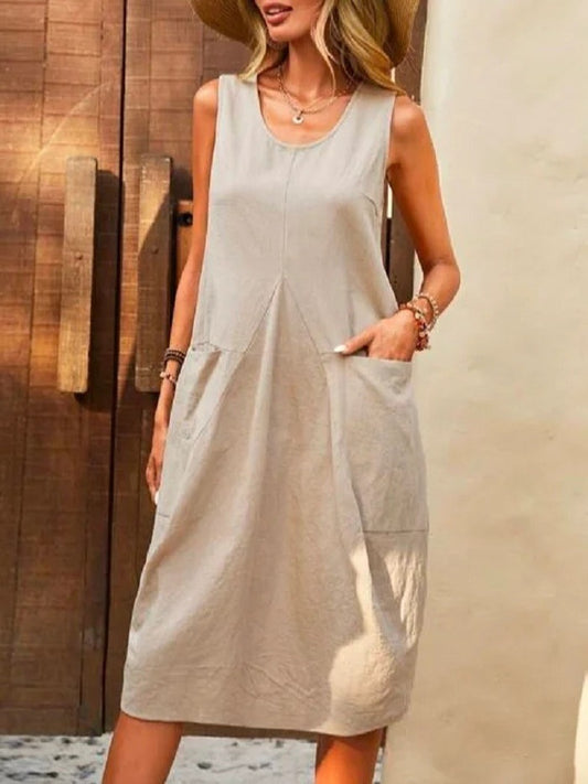 Cotton Linen Sleeveless Tunic Dress