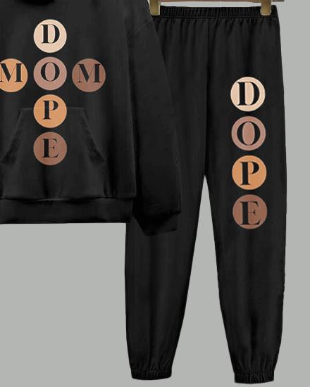 Mom Dope Letter Print Long Sleeve Hoodie Two Pieces Set