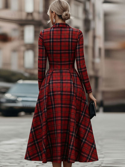 Elegant Long Sleeve Plaid Dress - Perfect Blend Of Classic And Contemporary