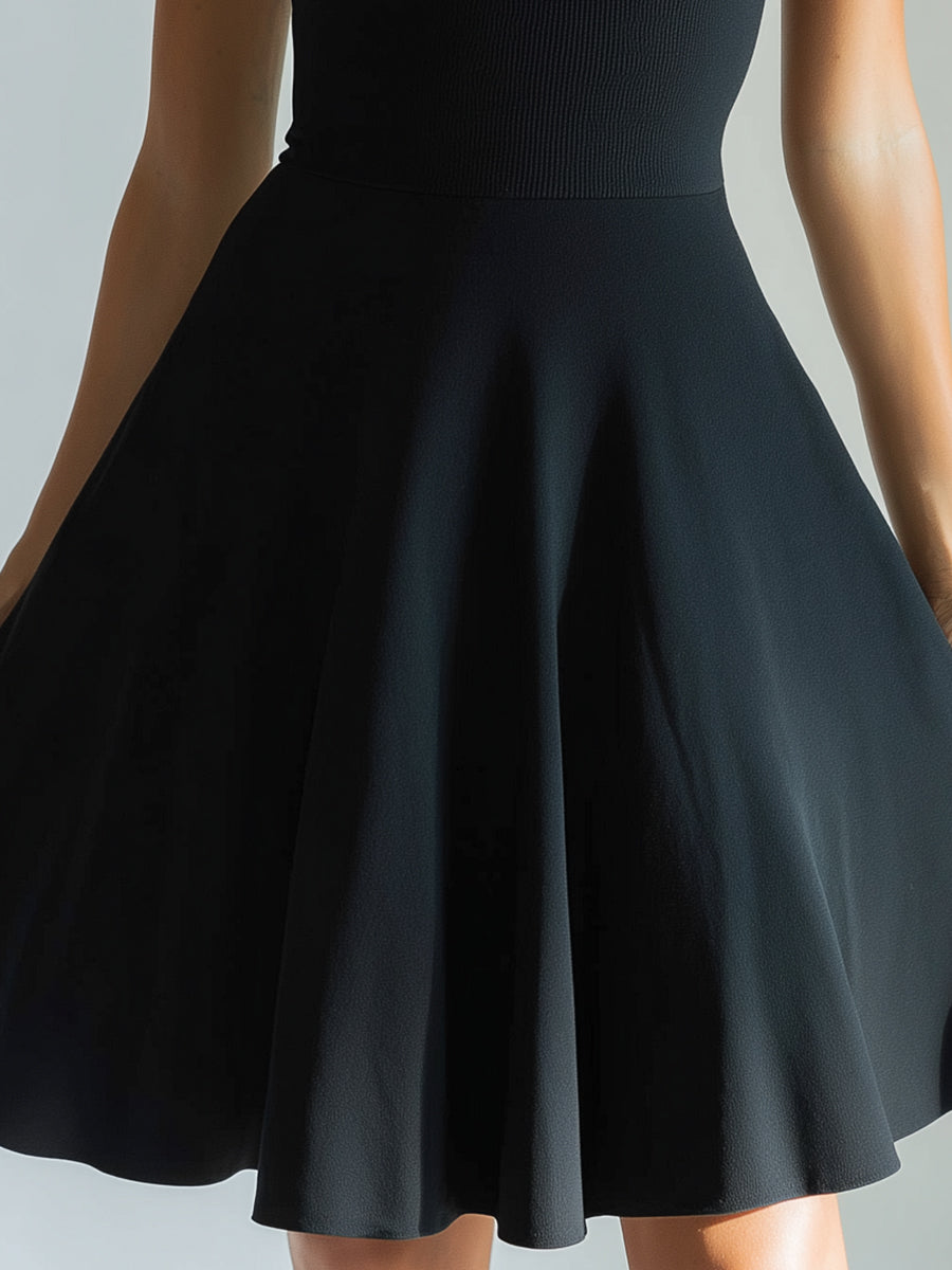 Black Sleeveless Ribbed Fit-and-Flare Mini Dress