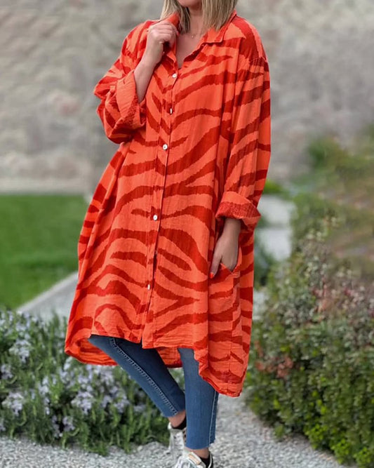 Oversized Printed Shirt Dress