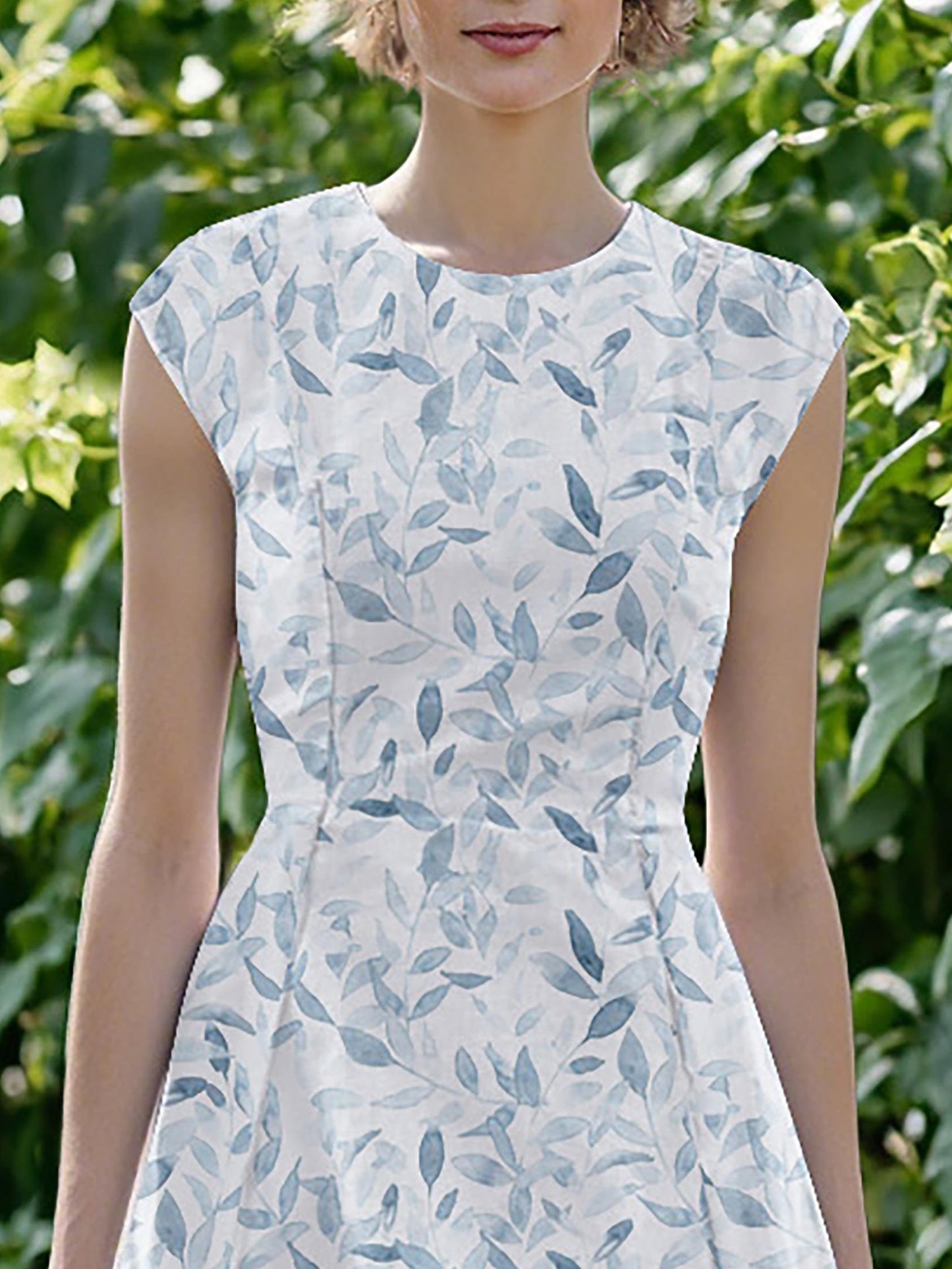 Maxi Linen Dress, Short Sleeves, Crew Neck, Floral, Ruffles, Vintage, Blue