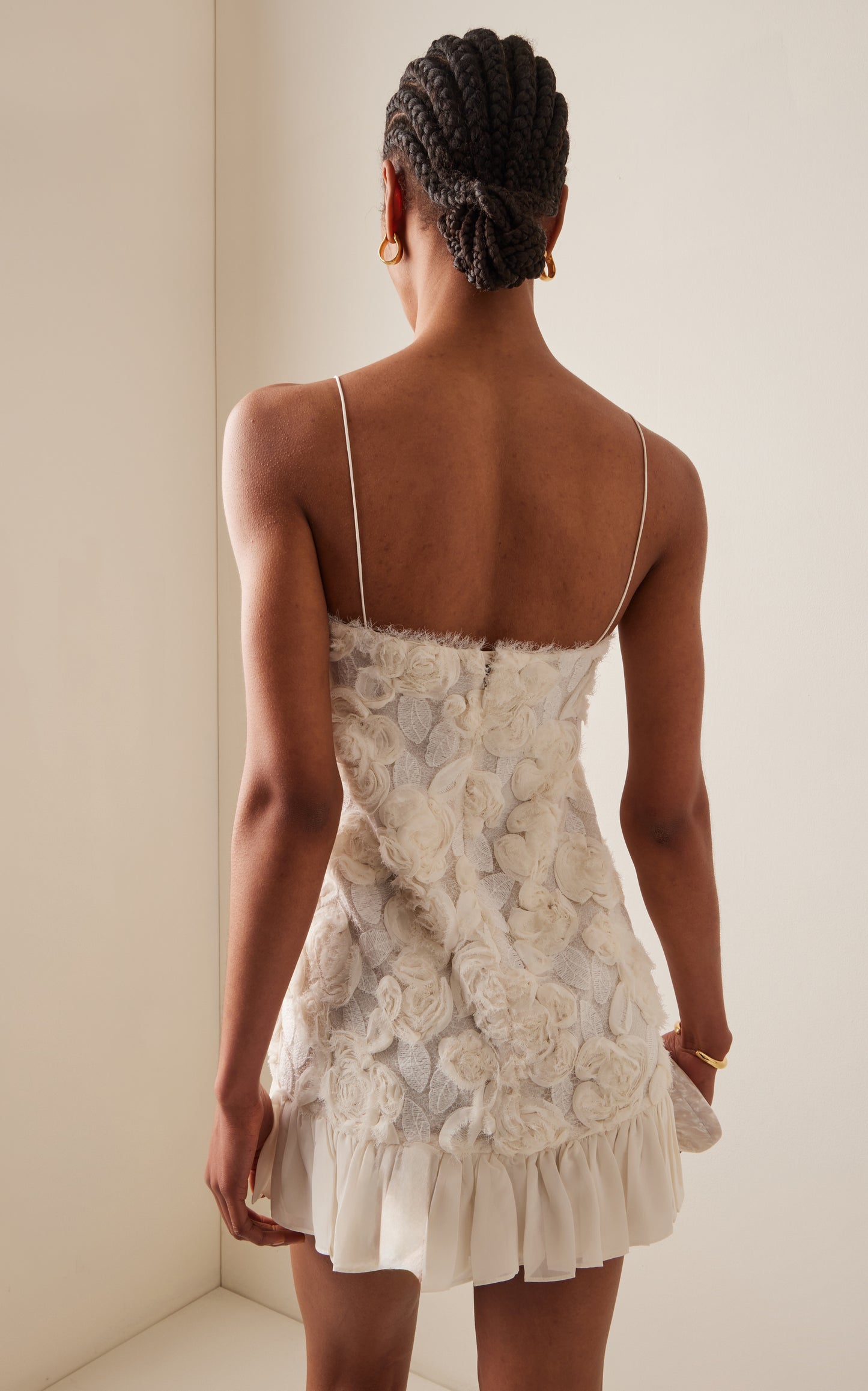 Blanc Rosette-Detailed Georgette Mini Dress