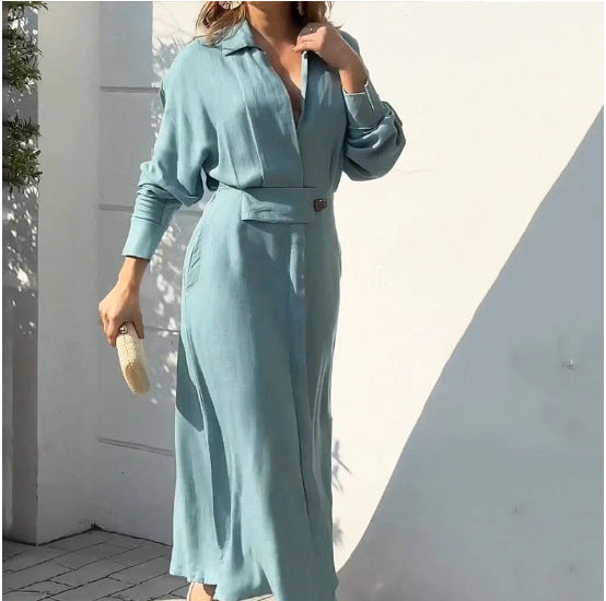 Elegant Spring and Summer Long Sleeves Waist Dress