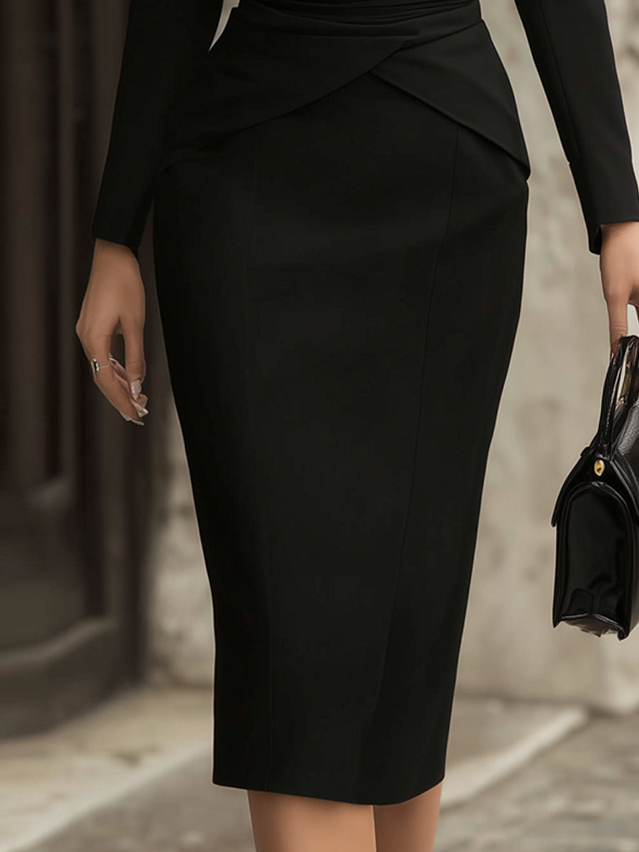 Off-Shoulder Draped Midi Dress With Sculpted Waist