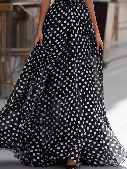 Polka Dot Chiffon V-Neck Maxi Dress