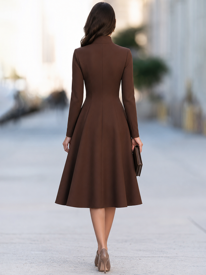 Elegant Double-Breasted Stand Collar A-Line Blazer Dress