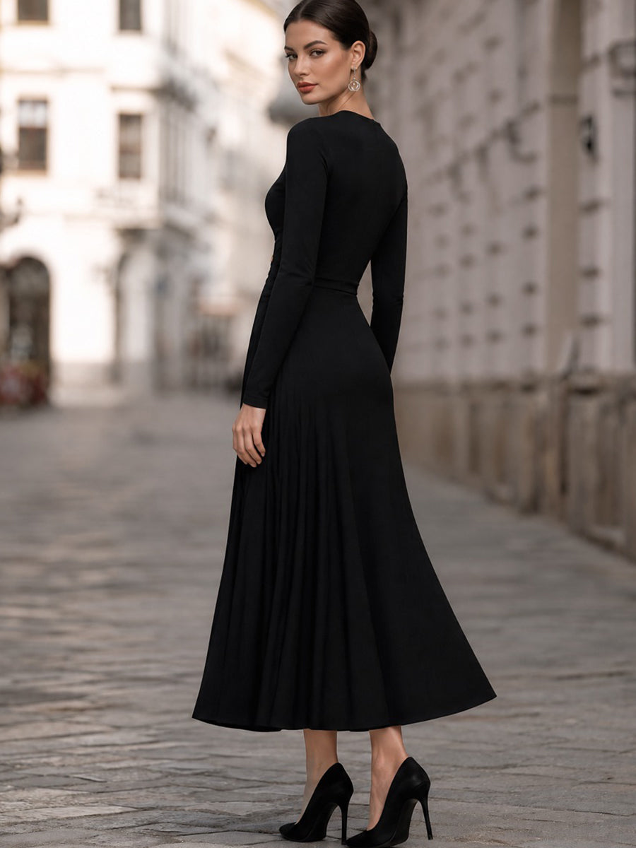 Ruched-Waist Button-Detail Maxi Dress