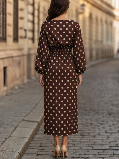 Polka Dot Smocked-Waist Maxi Dress
