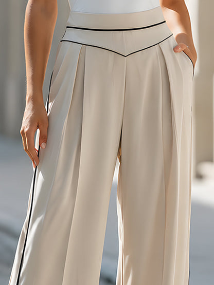 Elegant Contrast-Trim Wide-Leg Pants