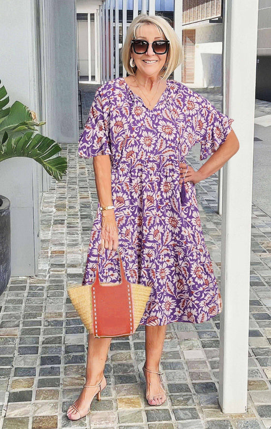 V-neck Printed Tunic Dress