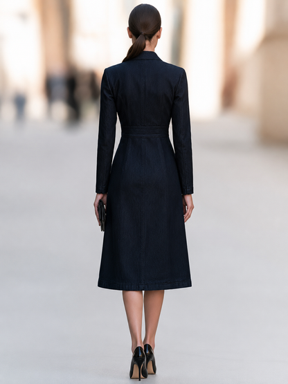 Asymmetric Zip Denim Wrap Midi Dress