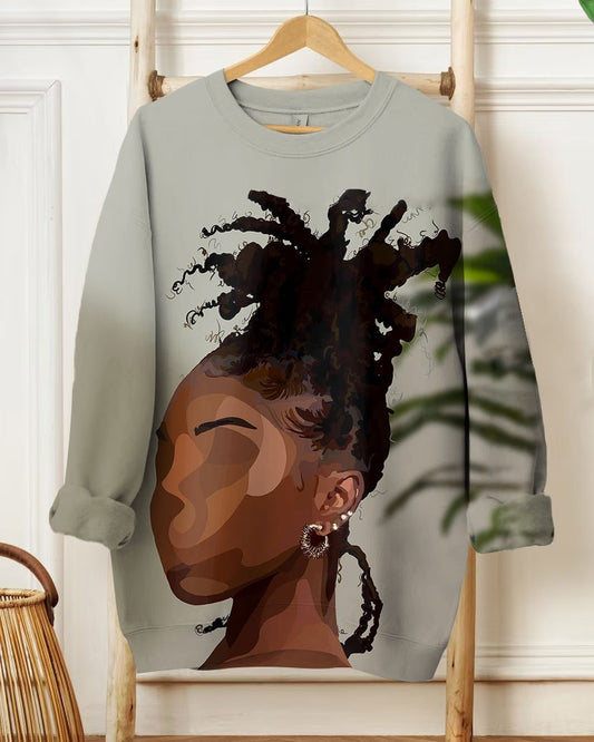 Curly Ponytail Brown Woman Long Sleeve Sweatshirt