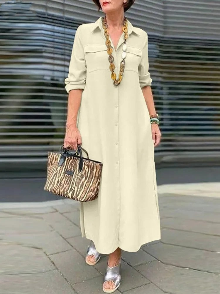 New button lapel long sleeved dress