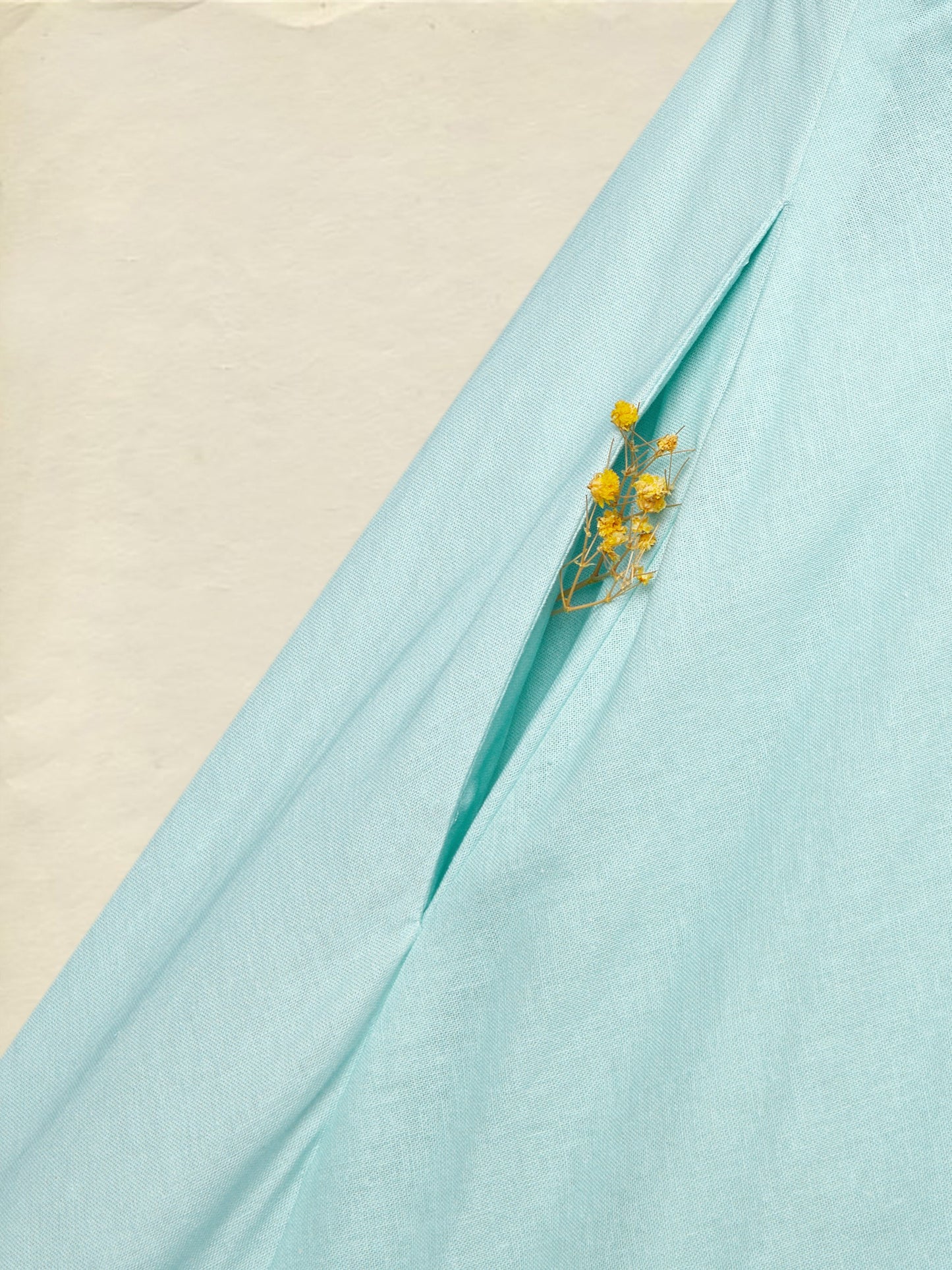 Maxi Linen Dress , Sleeveless, Round Neck, Feather Pattern, Pocket Design, Vintage, Sky Blue