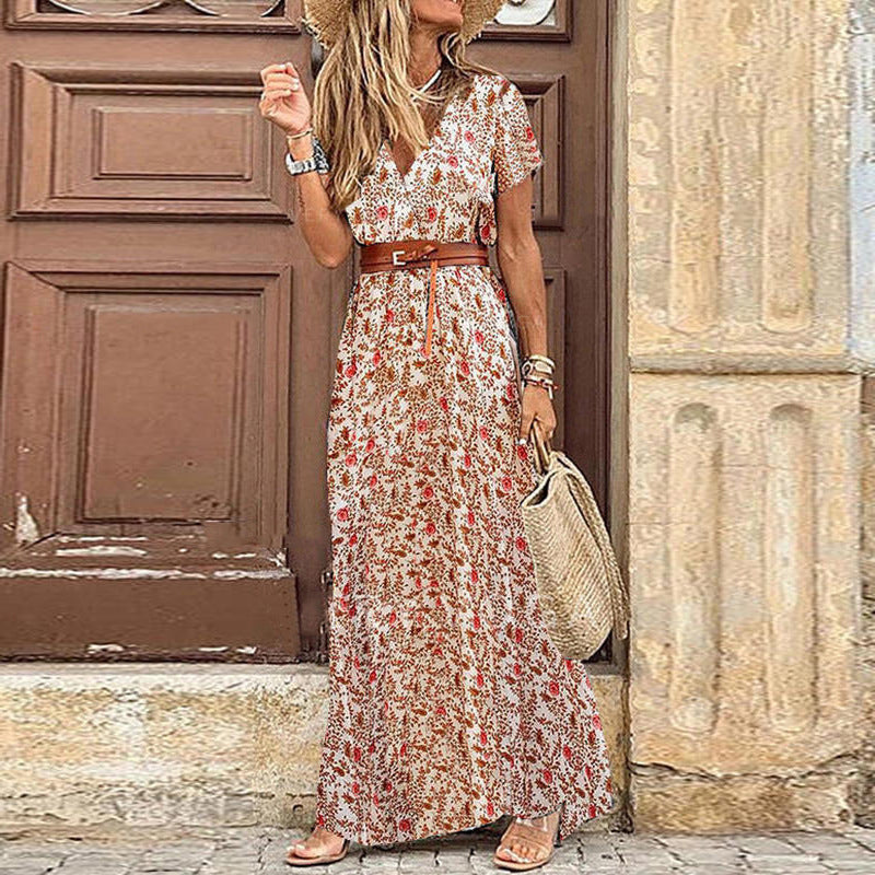 Fashion Bohemian Style V-neck Floral Boho Dress