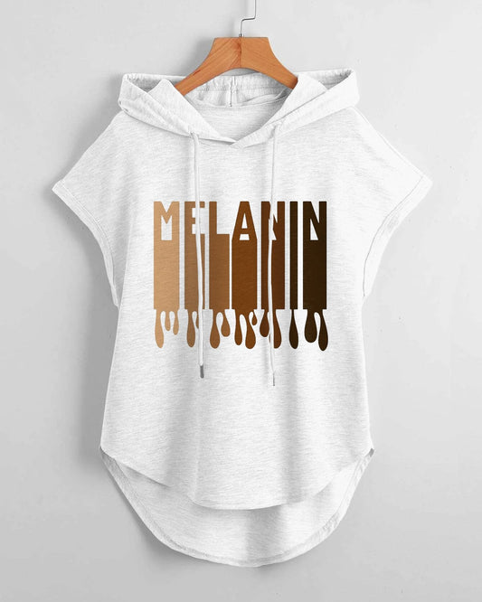 Melanin Dripping Hem Drawstring Hooded Tee