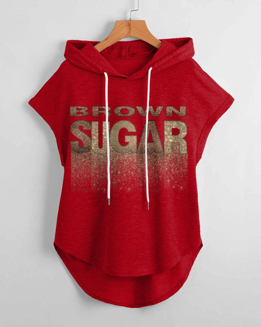 Brown Sugar High Low Hem Drawstring Hooded Tee