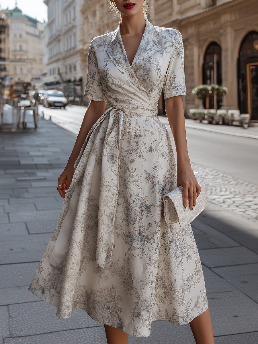 Floral Wrap Midi Dress With Tie Waist