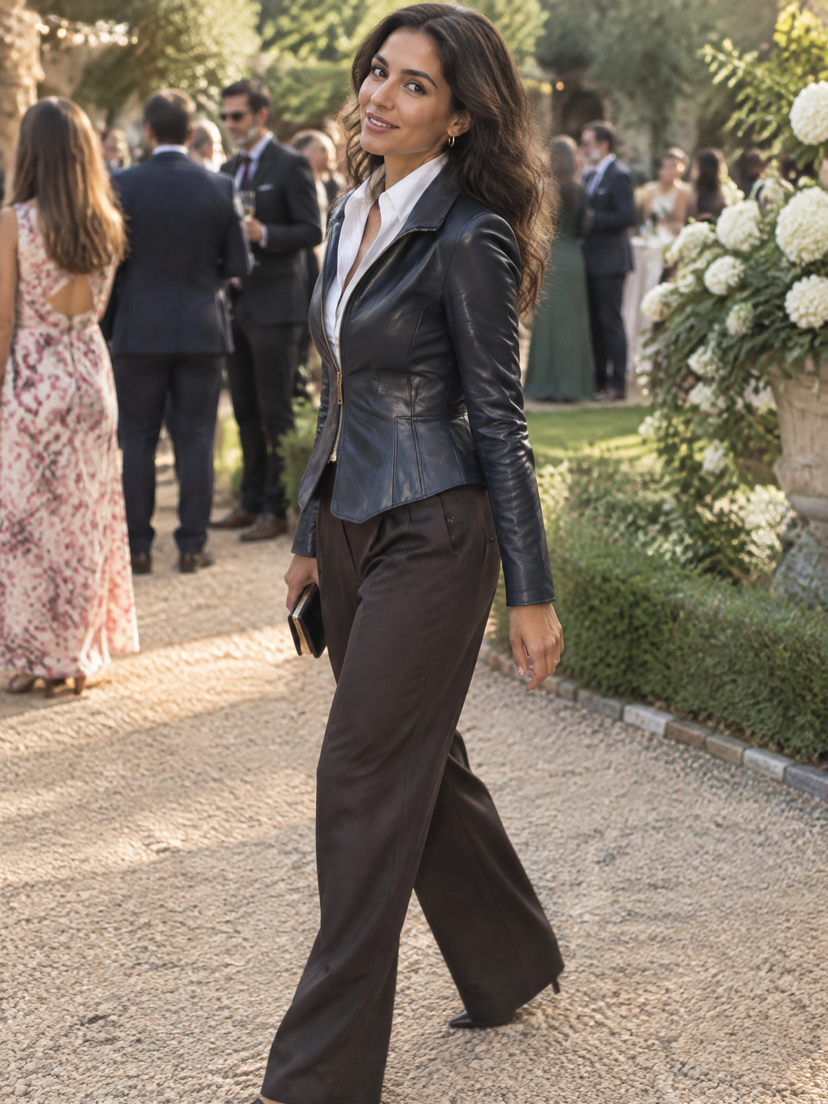 Navy Faux Leather Zip-Up Peplum Jacket