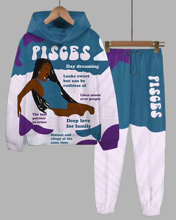 Pisces Girly Season Long Sleeve Hoodie Two Pieces Set