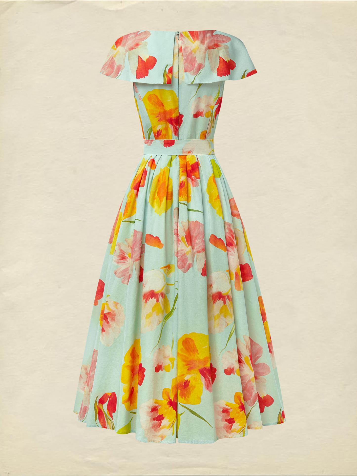 Midi Linen Dress , Short Sleeves, V Neck, Floral, Pocket Design, Vacation, Vintage, Green