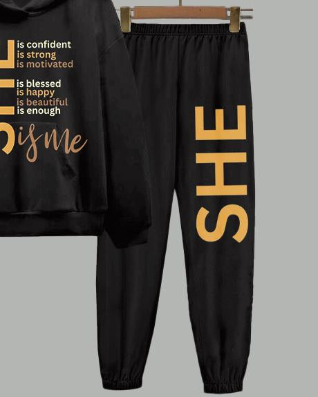 She Is Me Long Sleeve Hoodie Two Pieces Set