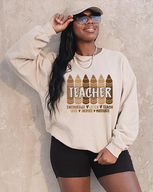 Melanin Crayons Teacher Long Sleeve Crewneck Sweatshirt