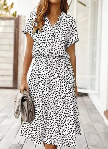 Polka Dot Print Short Sleeve Dress