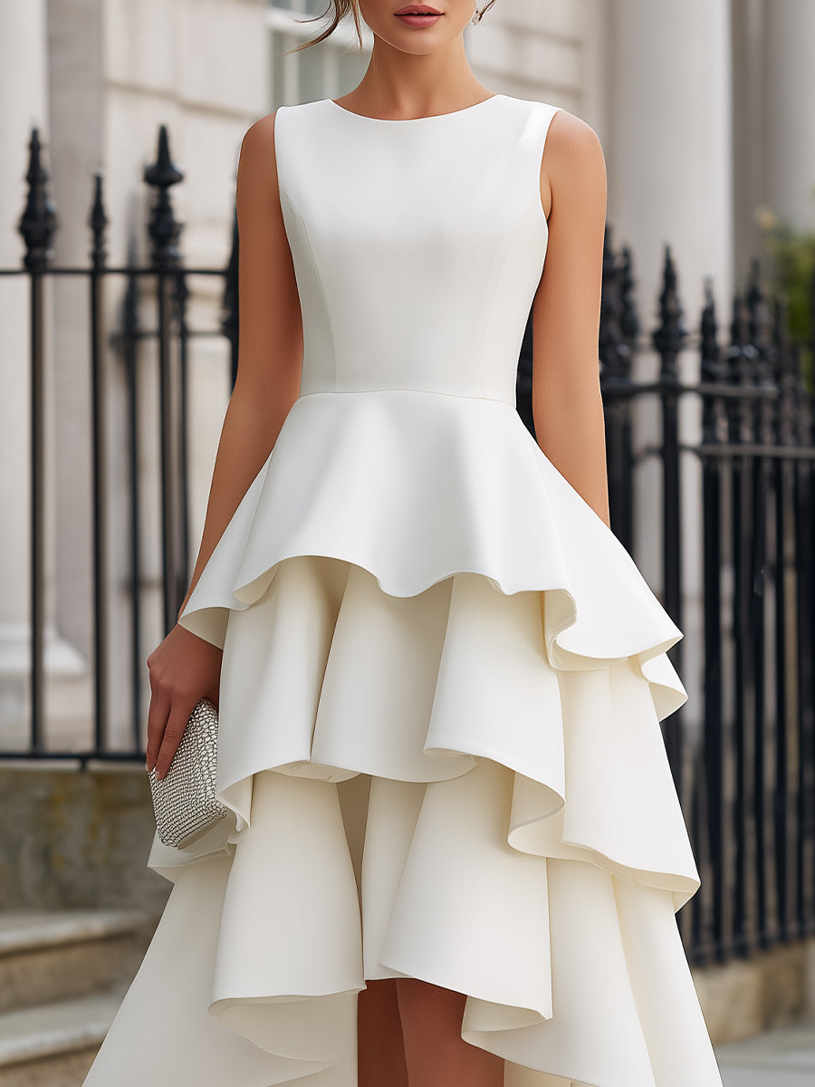 Sleeveless Tiered High-Low Peplum Dress