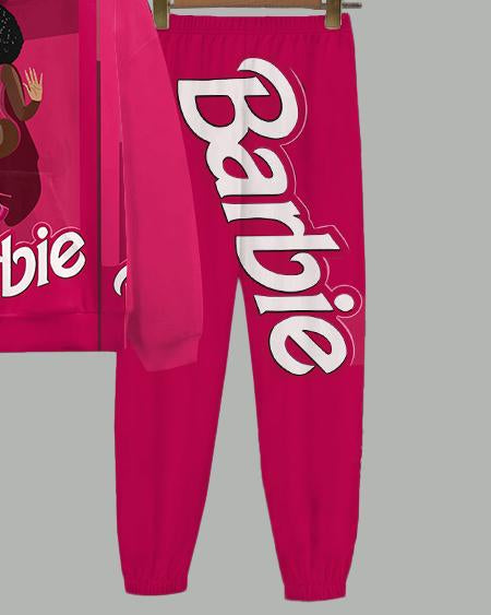 Black Afro Barbie Girl Long Sleeve Hoodie Two Pieces Set