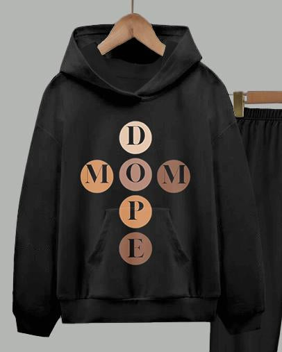 Mom Dope Letter Print Long Sleeve Hoodie Two Pieces Set