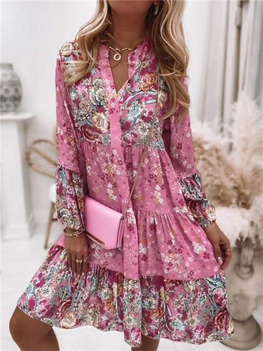 Floral Splicing Skirt Boho Dress