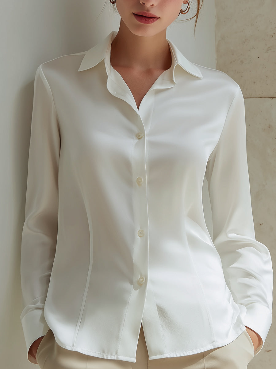 KSXTXX Ivory Satin Classic Blouse