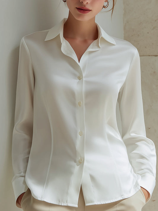 KSXTXX Ivory Satin Classic Blouse