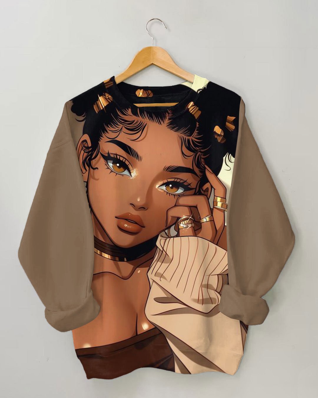 Women's Pretty Afro Girl Print Long-sleeve Sweatshirt