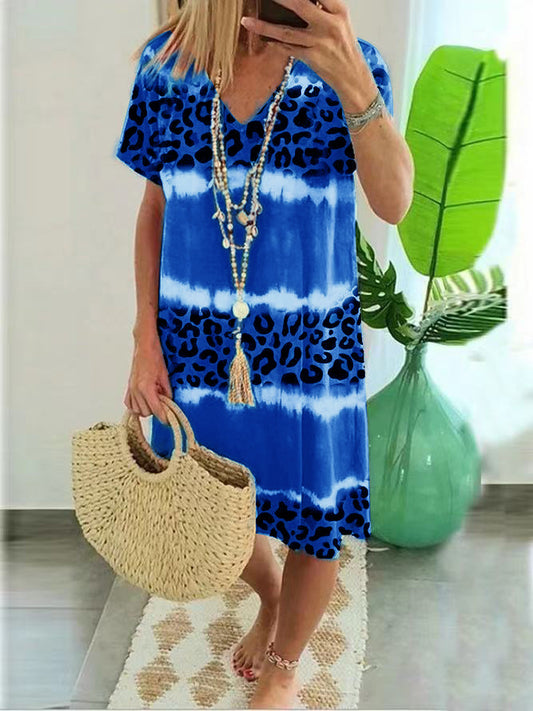 Plus Size Sexy Leopard Print Casual Midi Boho Dress