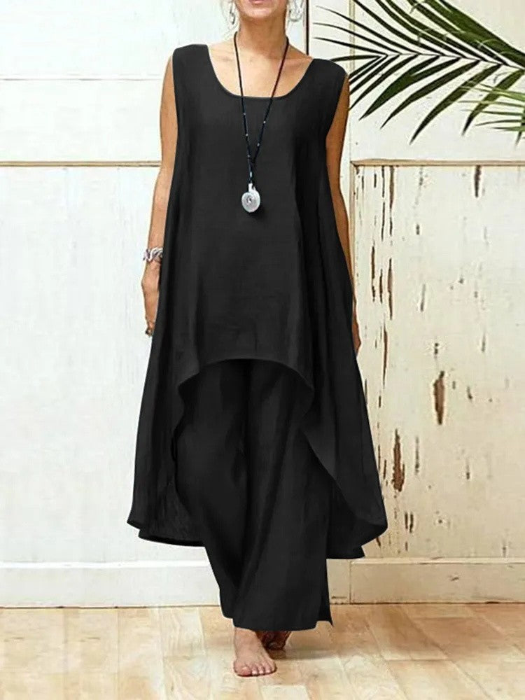 Irregular Sleeveless Two-Piece Pantsuit