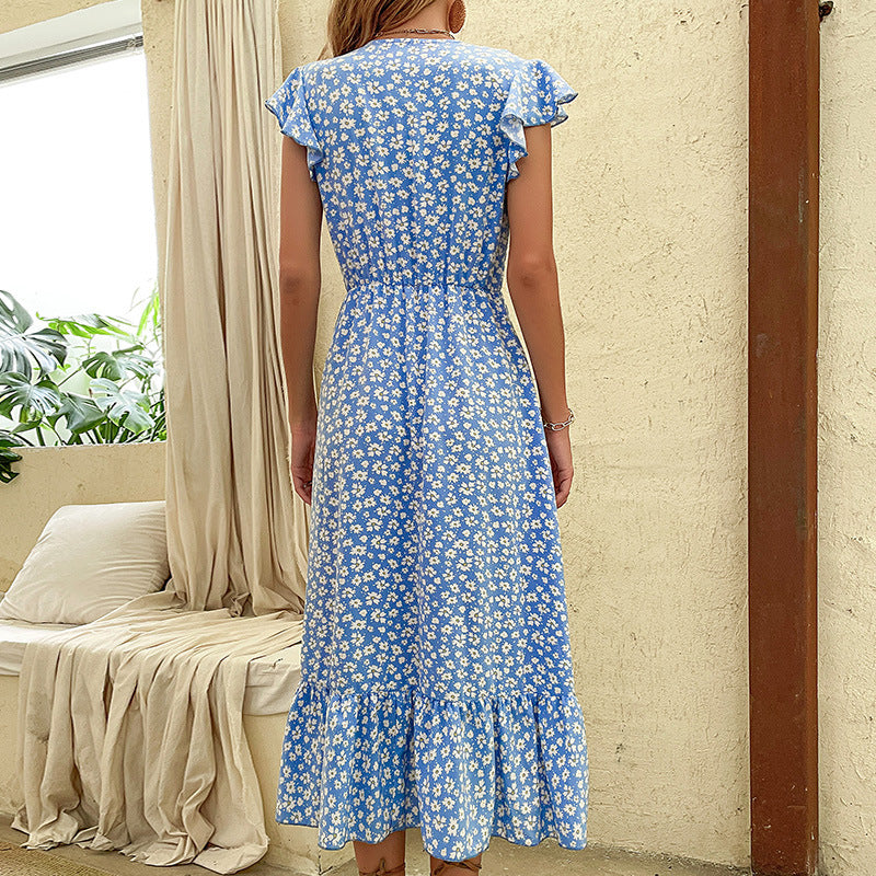 Fashion Irregular Pattern Print Holiday Boho Dress