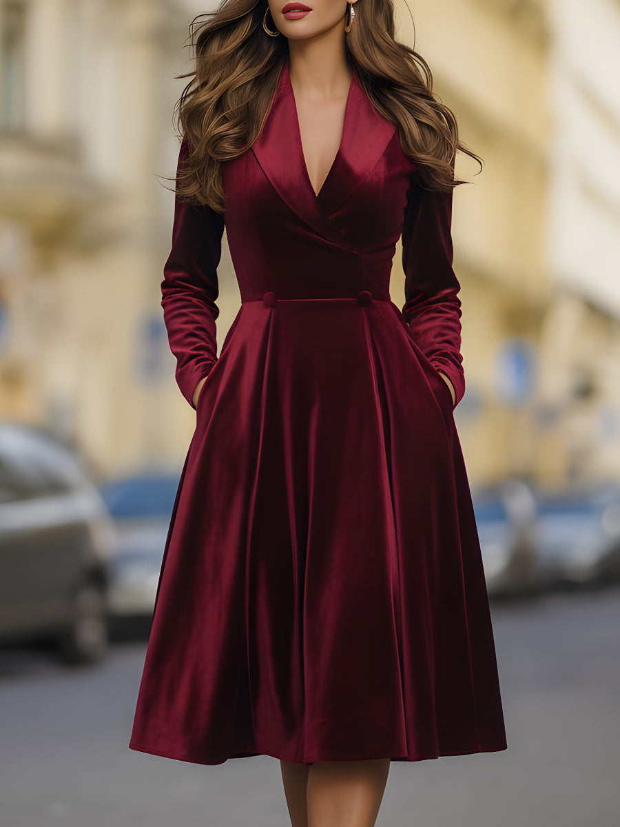 Burgundy Velvet Blazer Midi Dress
