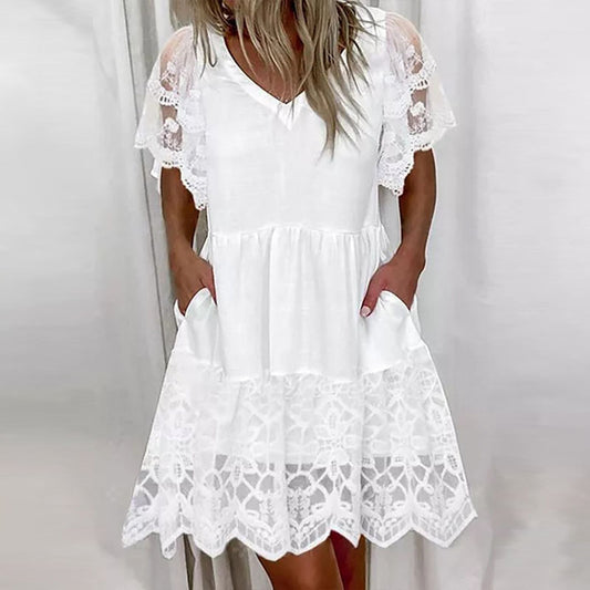 Plus Size Lace V-neck Tight Tunic Dress