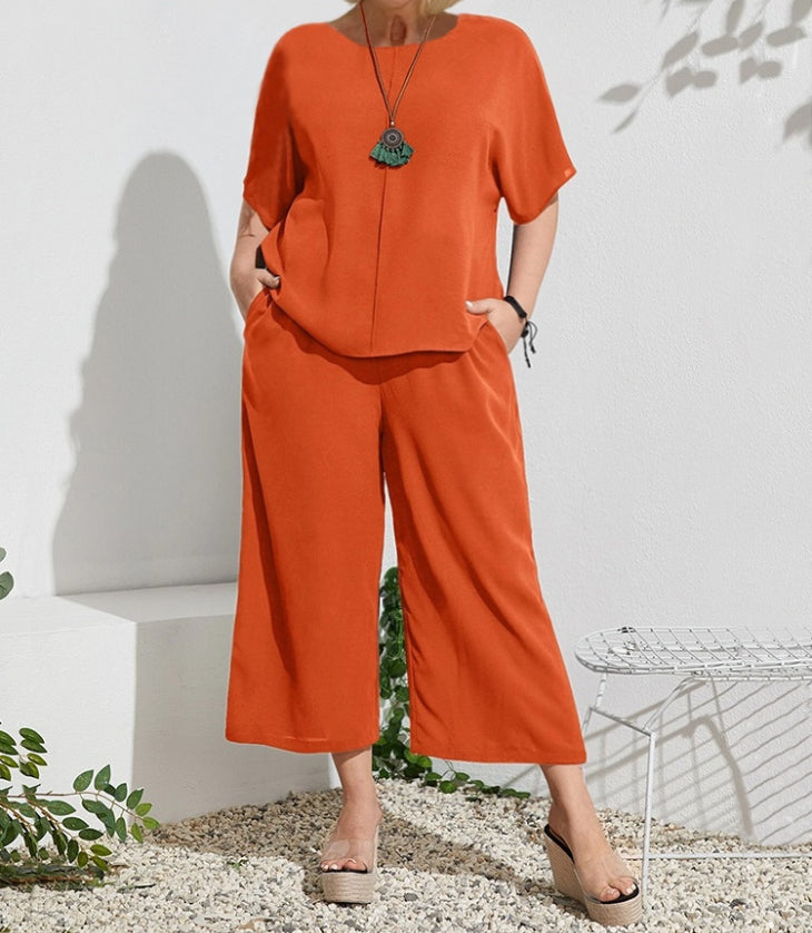 Short Sleeve Two-Piece Pantsuit