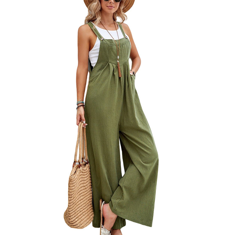 Women's Solid Color Casual Suspender Trousers Women