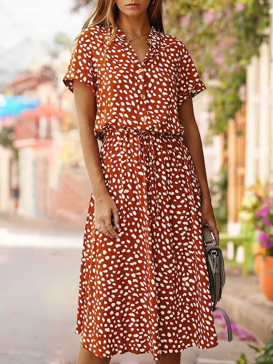 Polka Dot Print Short Sleeve Dress