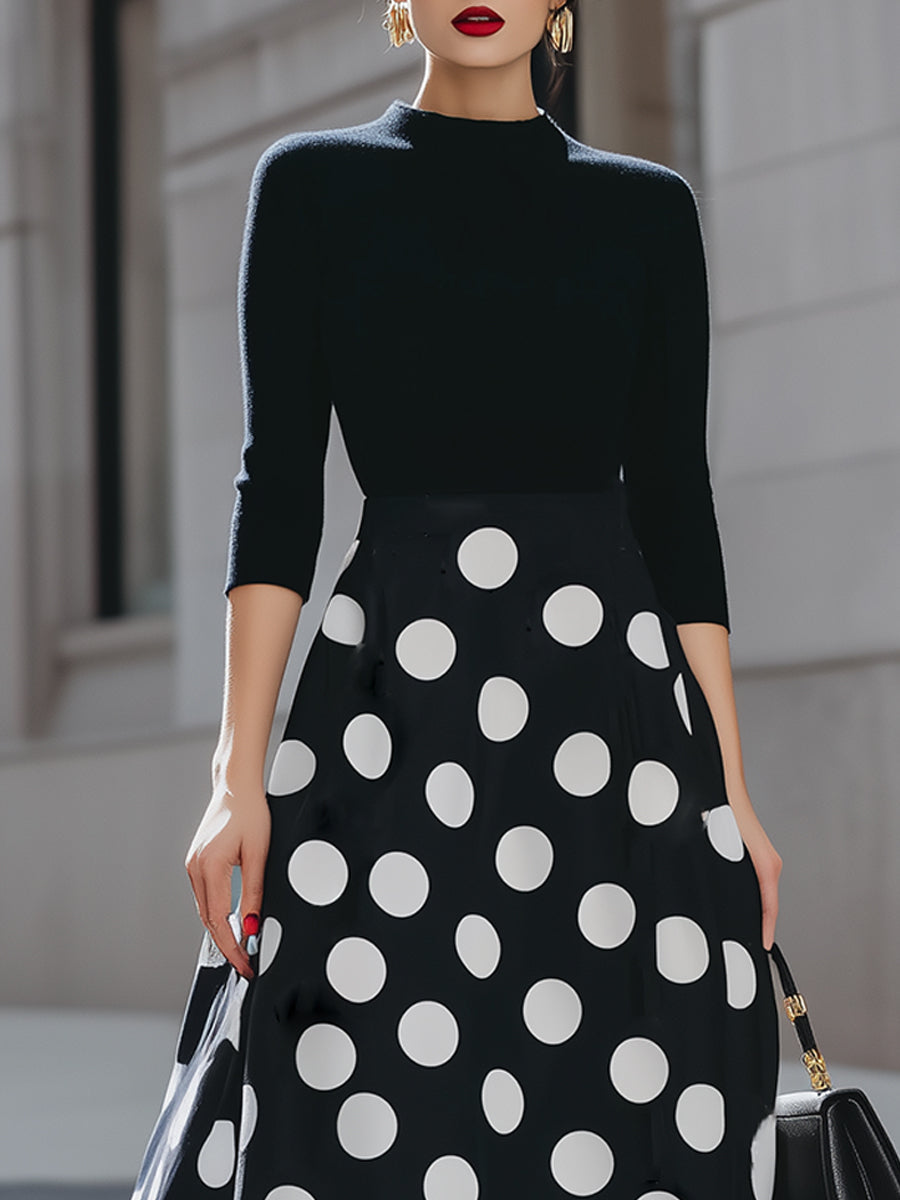 Black & White Polka Dot Midi Dress